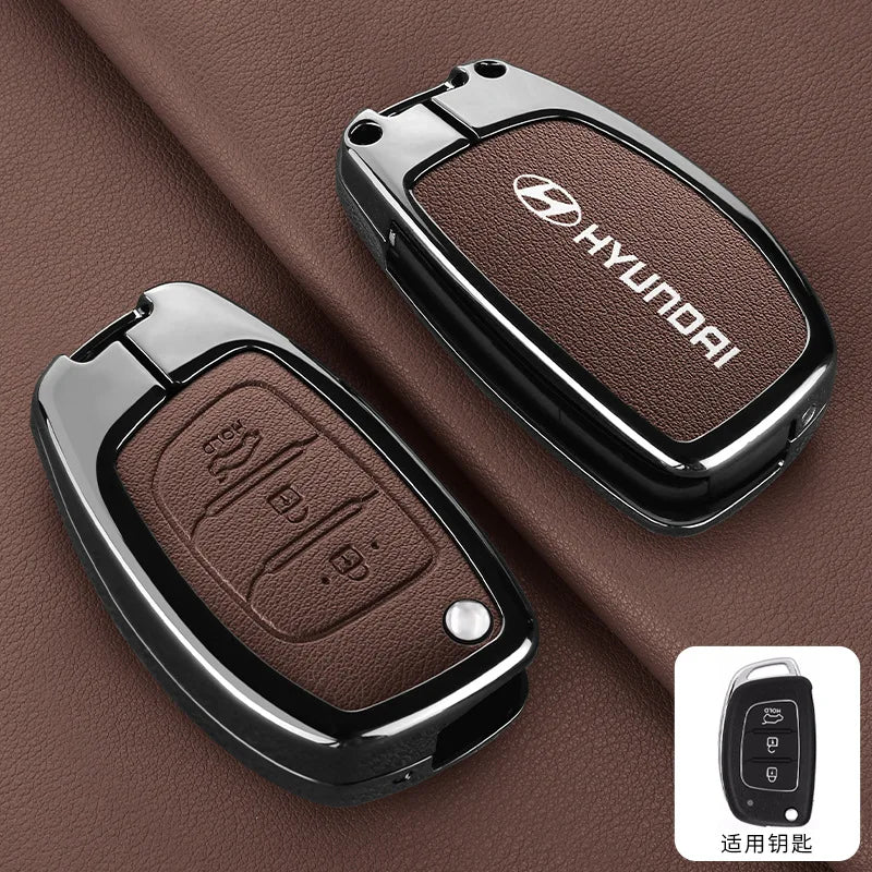 Zinc Alloy Leather Car Remote Key Case Cover For Hyundai Solaris Accent Tucson l10 l20 l30 IX35 Kia K2 K5 Rio Auto Accessories