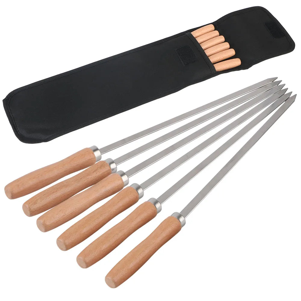6Pcs BBQ Skewers Outdoor BBQ Tools Professional Grilling BBQ Skewer 340 Stainless Steel BBQ Long Skewers