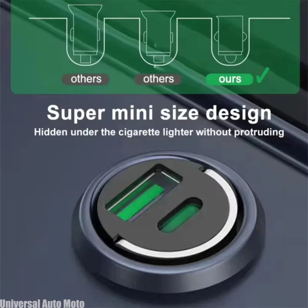 200W Mini Car Charger Fast Charging for IPhone QC3.0 Mini PD USB Type C Car Mobile Phone Charger for Xiaomi Samsung Huawei