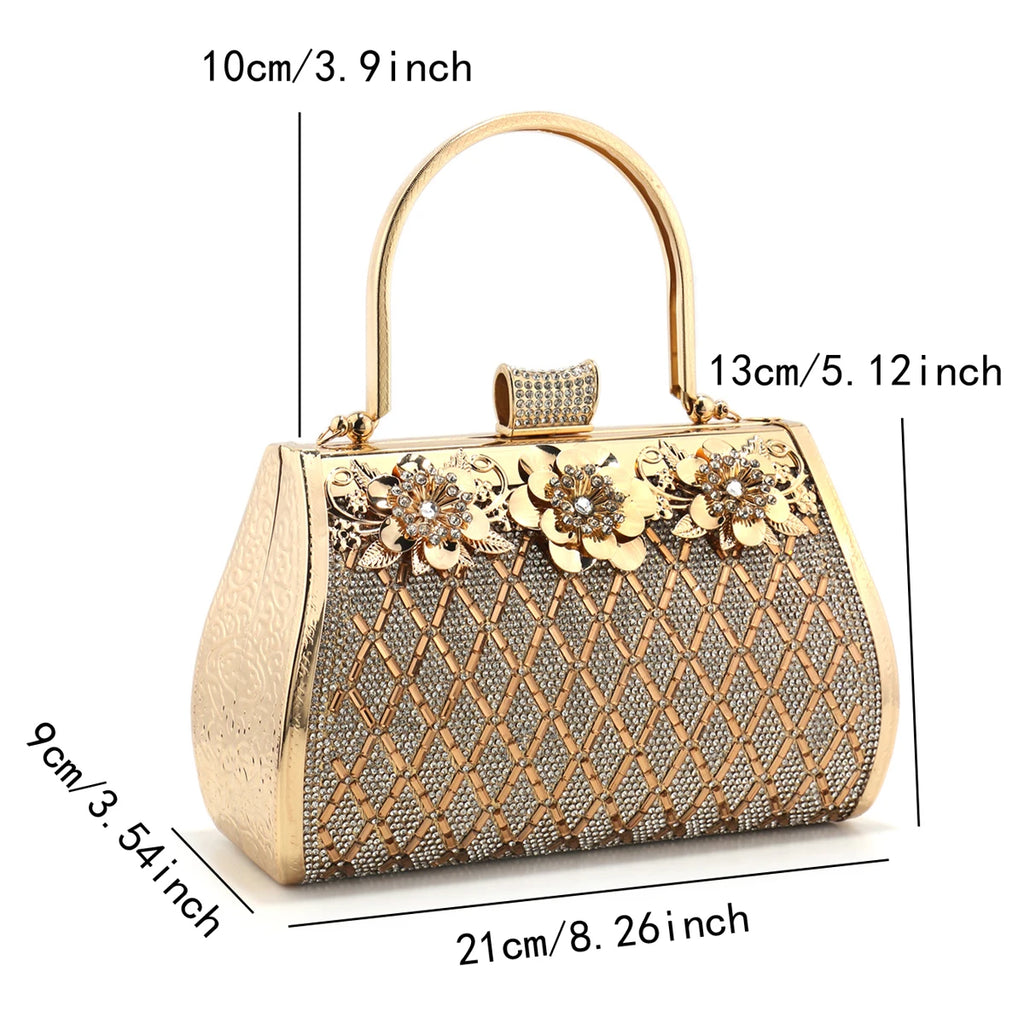 Bucket Design Women Clutch Bags Golden Metal Luxury Acrylic Evening Bags Box Holder Rhinestones Glitter Handbags Purse