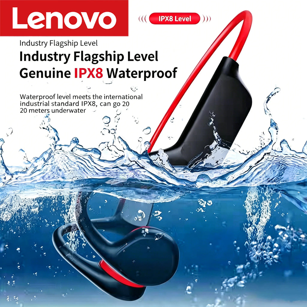 Lenovo IPX8 Bone Conduction Headphones Wireless Waterproof Swimming Sports Headset Bluetooth 5.4 With Mic For Exercise Fitness