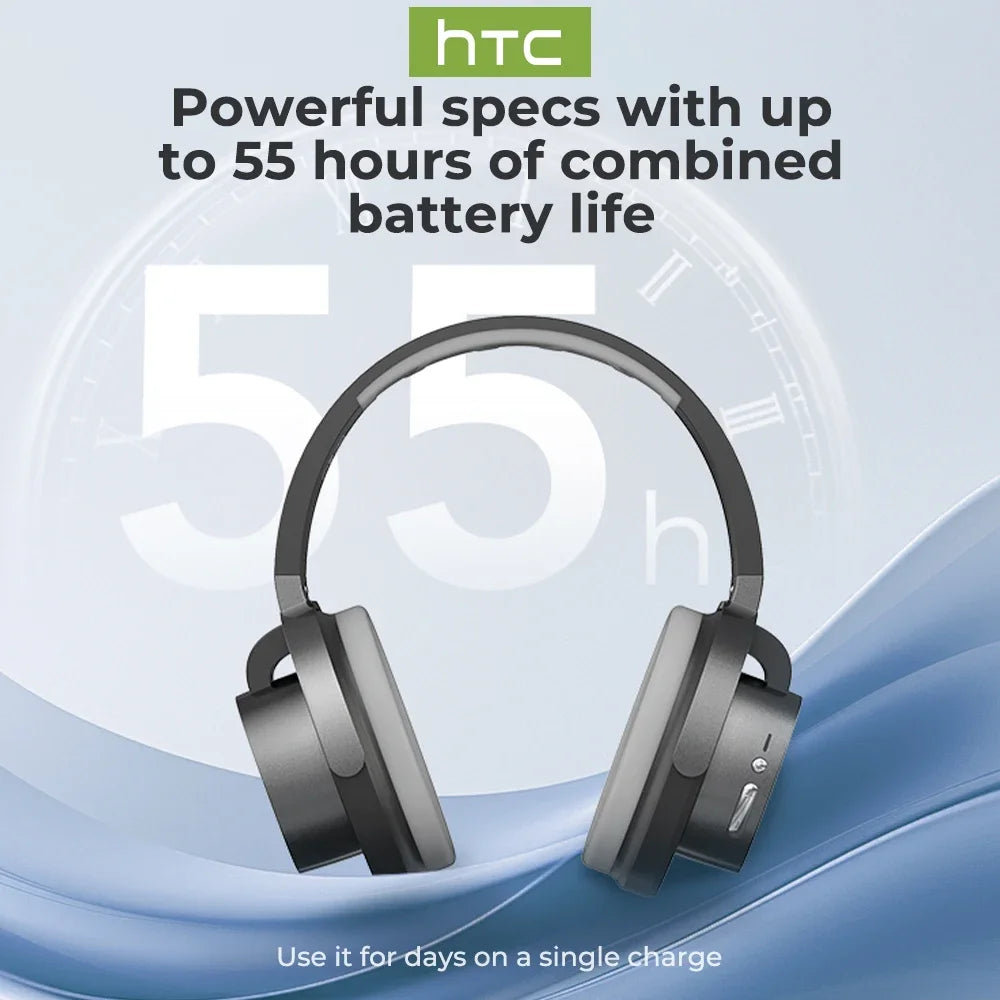 HTC HP07 Bluetooth V6.0 Wireless Open-Ear Headphones Foldable Punchy Bass Headset for PC Laptop phone TV lightweight Hollow Airy