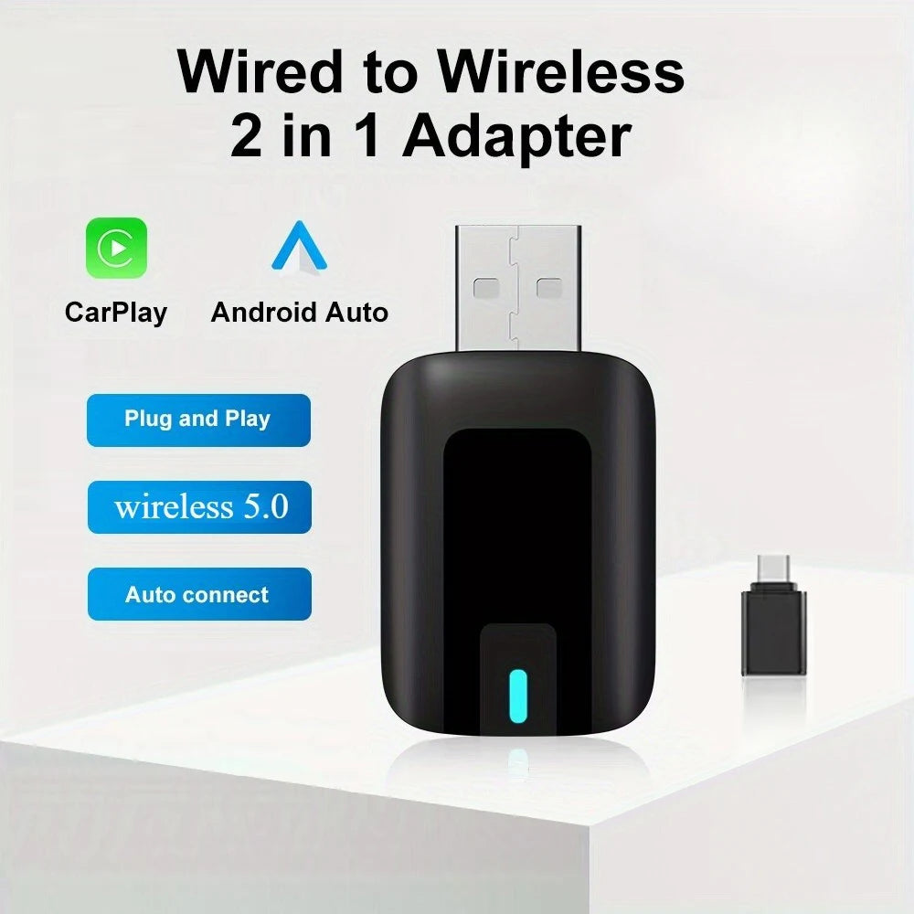 Wireless CarPlay Adapter Convert Wired CarPlay to Wireless for iPhone & Android Auto Plug & Play Low Latency, Fast Auto-Connect