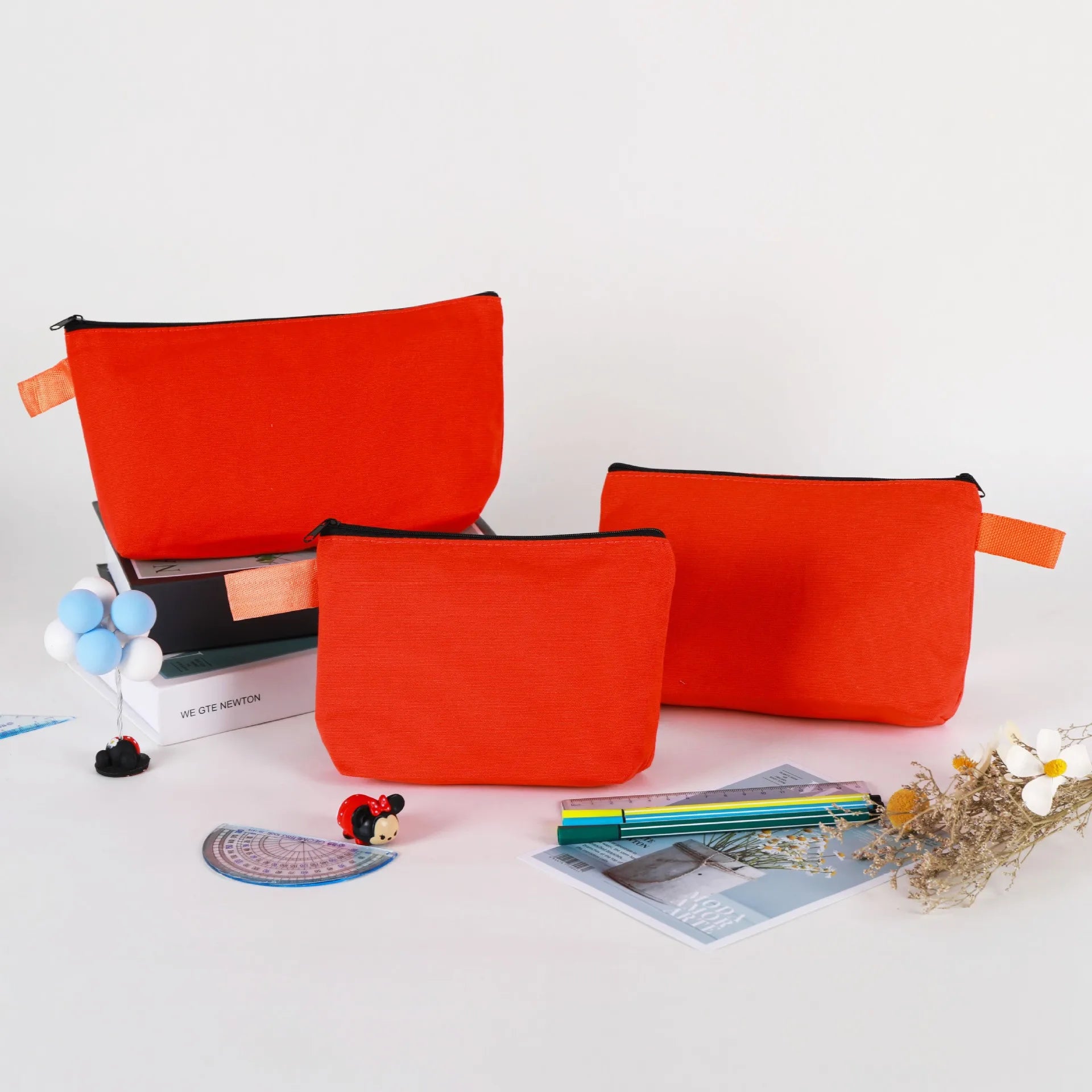 20/30/50/100bags/lot Customized Logo Colored Canvas Makeup Bag, Women's Handbag, Student Pencil Case 25x13x4.5cm