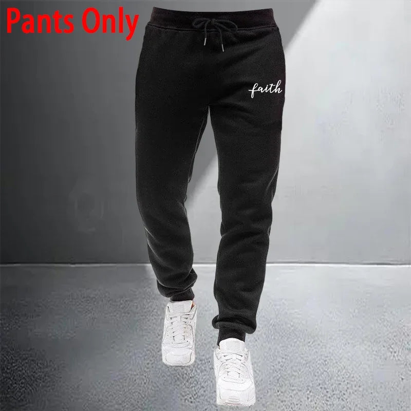 Autumn Winter Men's Jacket Tracksuit Printed Casual Zip Hooded Sweatshirt Coat Outdoors Sports Jogging Clothes Single Tops Pants