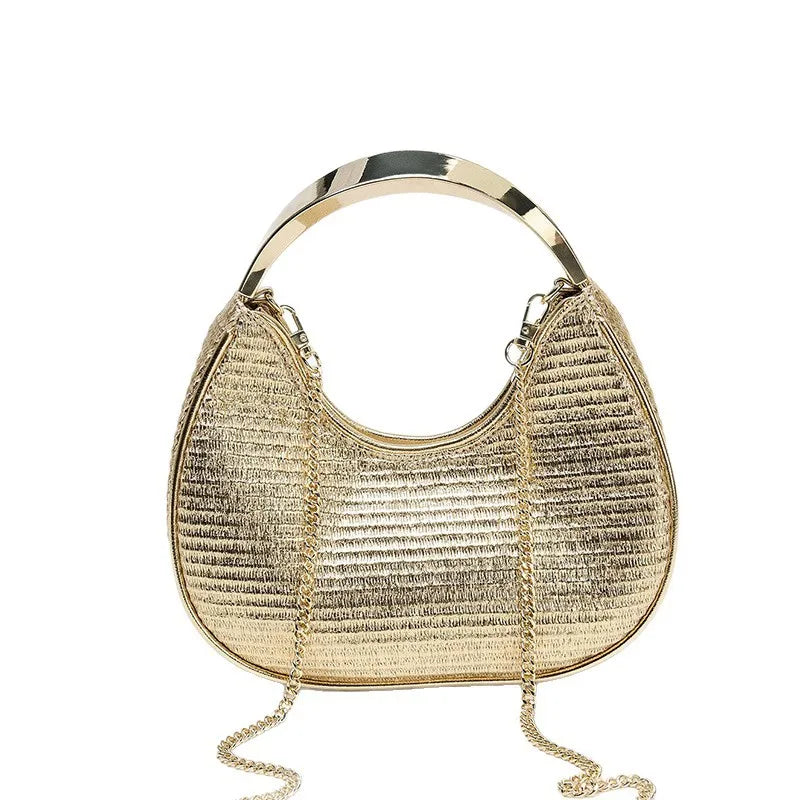 Elegant Metal Handle Dumpling Shaped Crossbody Bag for Women Lightweight Luxury Handbag Wedding Party Bag Ladies New Model