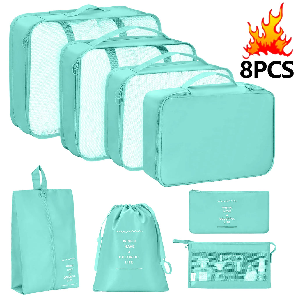 7 Pcs/Set Travel Organizer Storage Bags Suitcase Packing Cubes Set Cases Portable Luggage Clothes Shoe Tidy Pouch Folding.-zmt