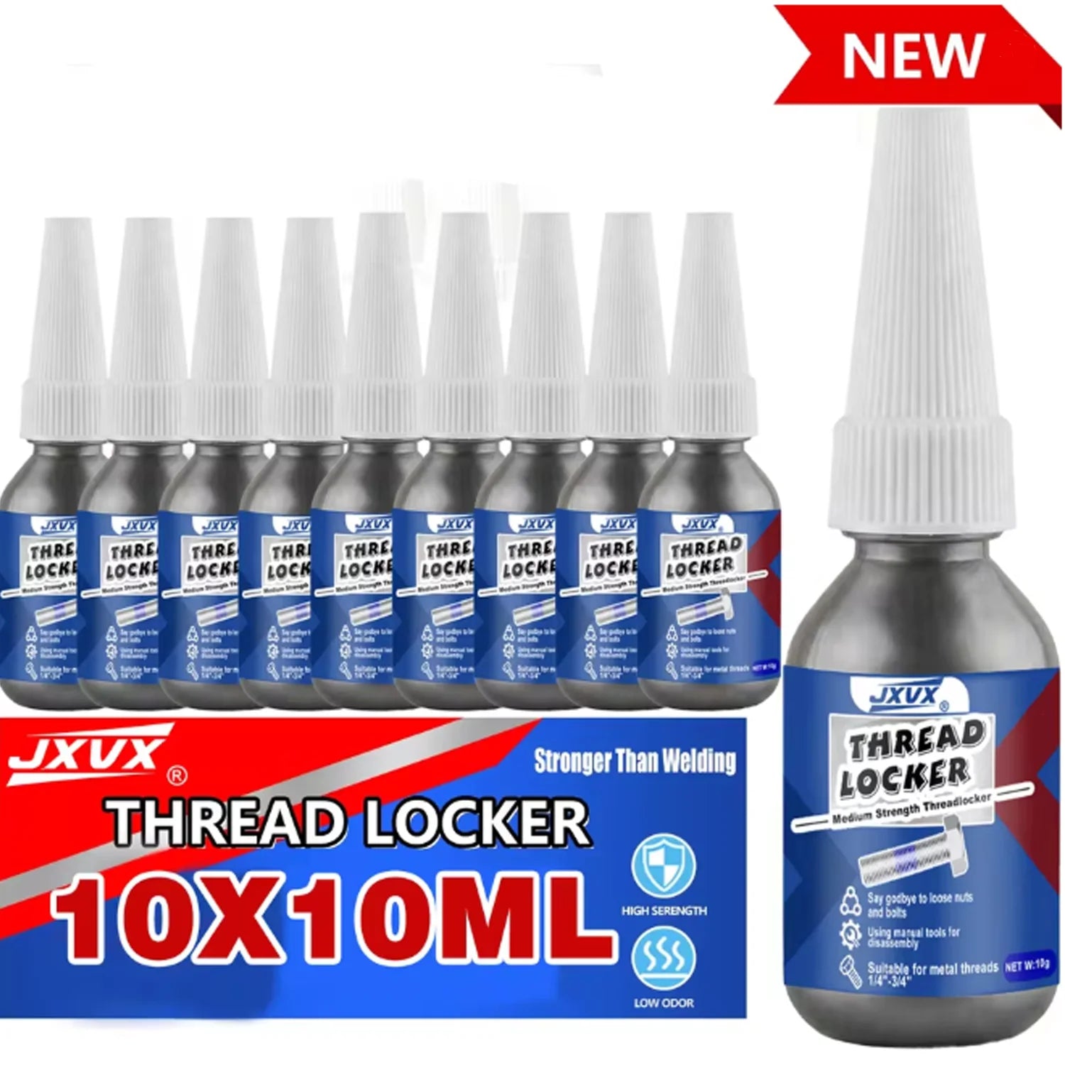 JXVX 10ML Anaerobic Epoxy Adhesive Ethread Lock Blue Medium Strength, Industrial Thread Sealant Replaces Washers Can Prevent Loo