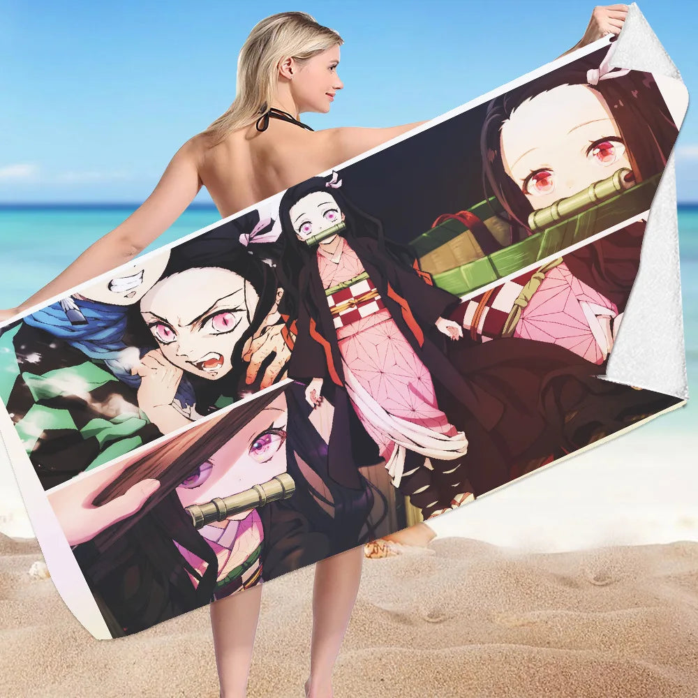 Creative Demon Slayers Cute Beach Ultra-fine Fiber Double-sided Velvet Beach Towels Versatile Bath Square Towel Beach Towel Gif