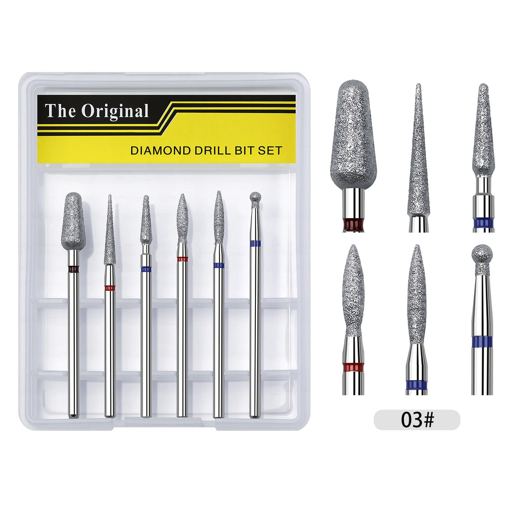 6pcs/set Nail Dill Bits Diamond Milling Cutter for Manicure 3/32" Burr Electric Cuticle Clean Nail File Cuticle Remover Tool