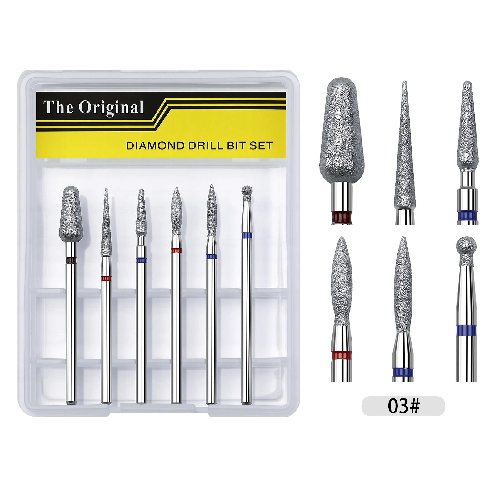 6pcs/set Nail Dill Bits Diamond Milling Cutter for Manicure 3/32" Burr Electric Cuticle Clean Nail File Cuticle Remover Tool