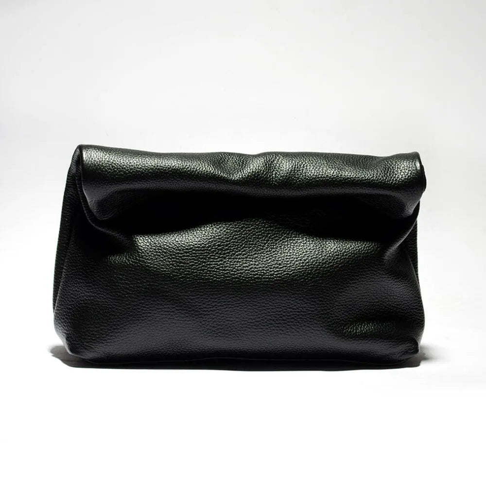 100% Genuine Leather Cowhide Handbag High Quality Leather Women's Foldable Designer Handbag Simple Magnet Handle Bags
