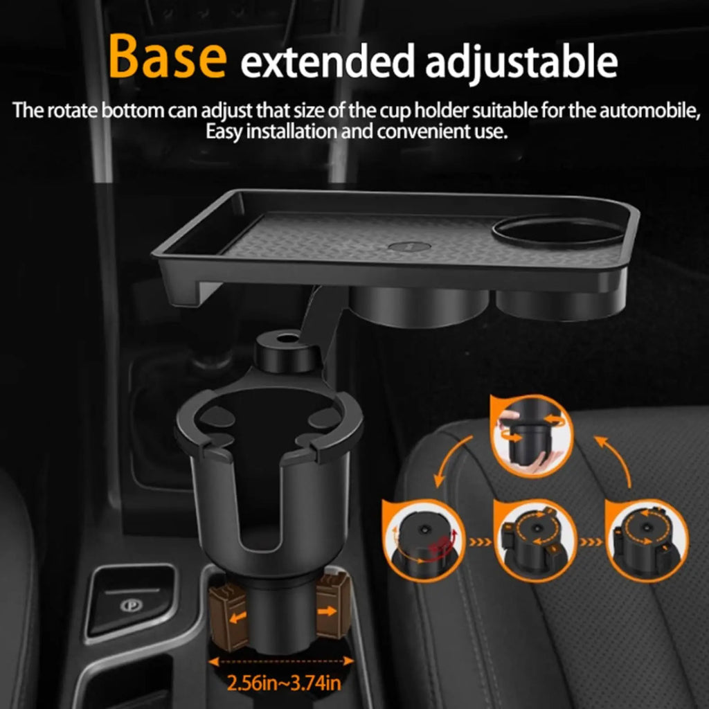 Universal Car Cup Holder Tray Adjustable Dual Cup Holder Auto Dining Plate Expandable Bracket 360 Rotating
