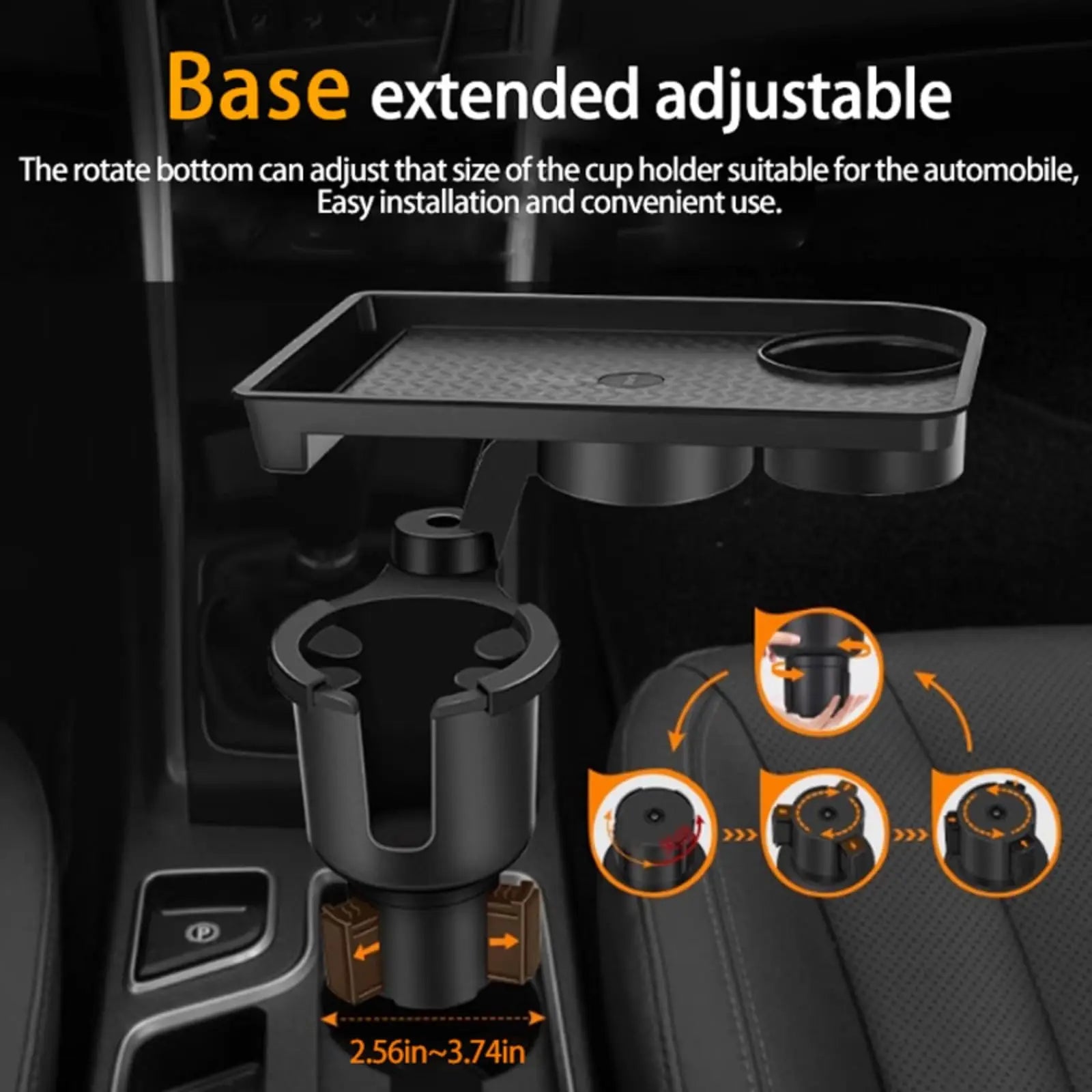 Universal Car Cup Holder Tray Adjustable Dual Cup Holder Auto Dining Plate Expandable Bracket 360 Rotating