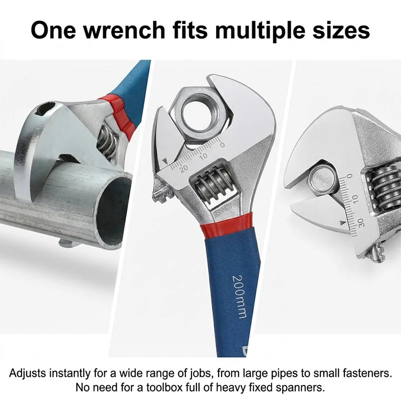 Drop Forged Adjustable Wrench Set 6 8 10 12 15 Inch Tool Steel with Dipped Handle Chrome Plated Heavy Duty for Auto Plumbing
