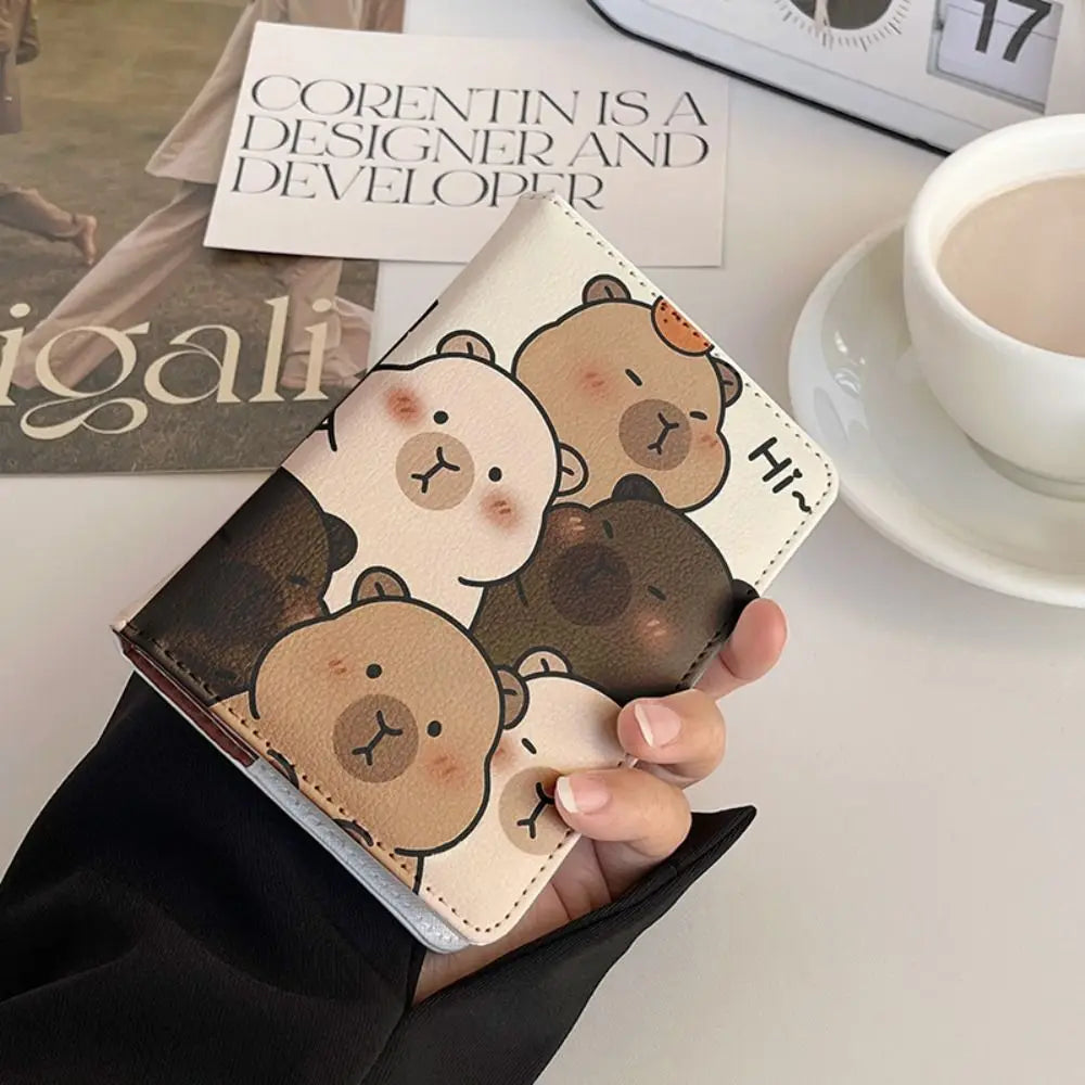 PU Leather Capybara Passport Holder Cartoon Ultra-thin Passport Bag Multi-function Portable Credit Card Wallet