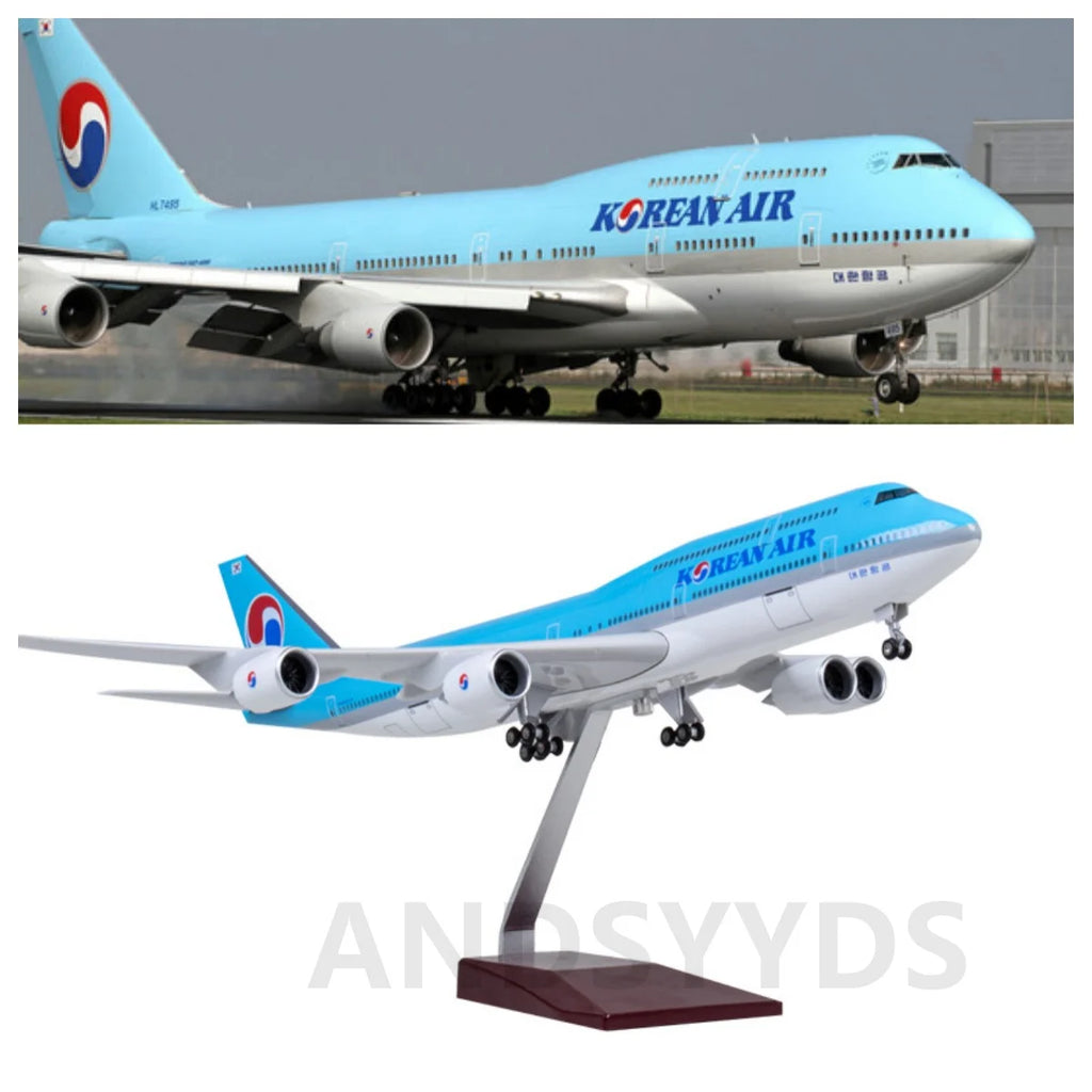 47cm Korean Airline B747 Planes Model 1:150 Scale Resin Diecast Aircraft Model Airplane W Light & Wheel(Touch Or Sound Control)