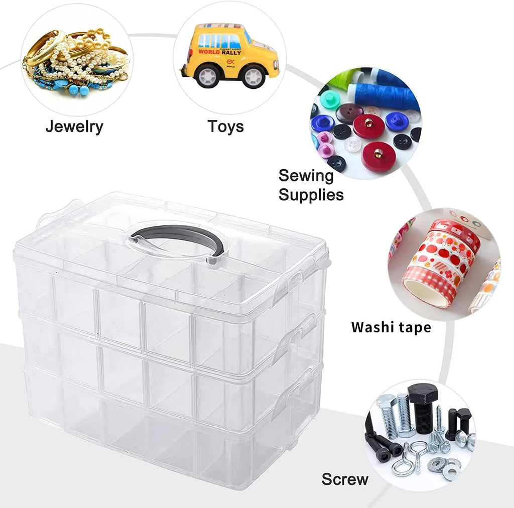 30 Grid Car Model Storage Containers 3 Layer Stackable Craft Storage Box With Handle Bead Organizer For Art,Toy,Washi Tape,Nail