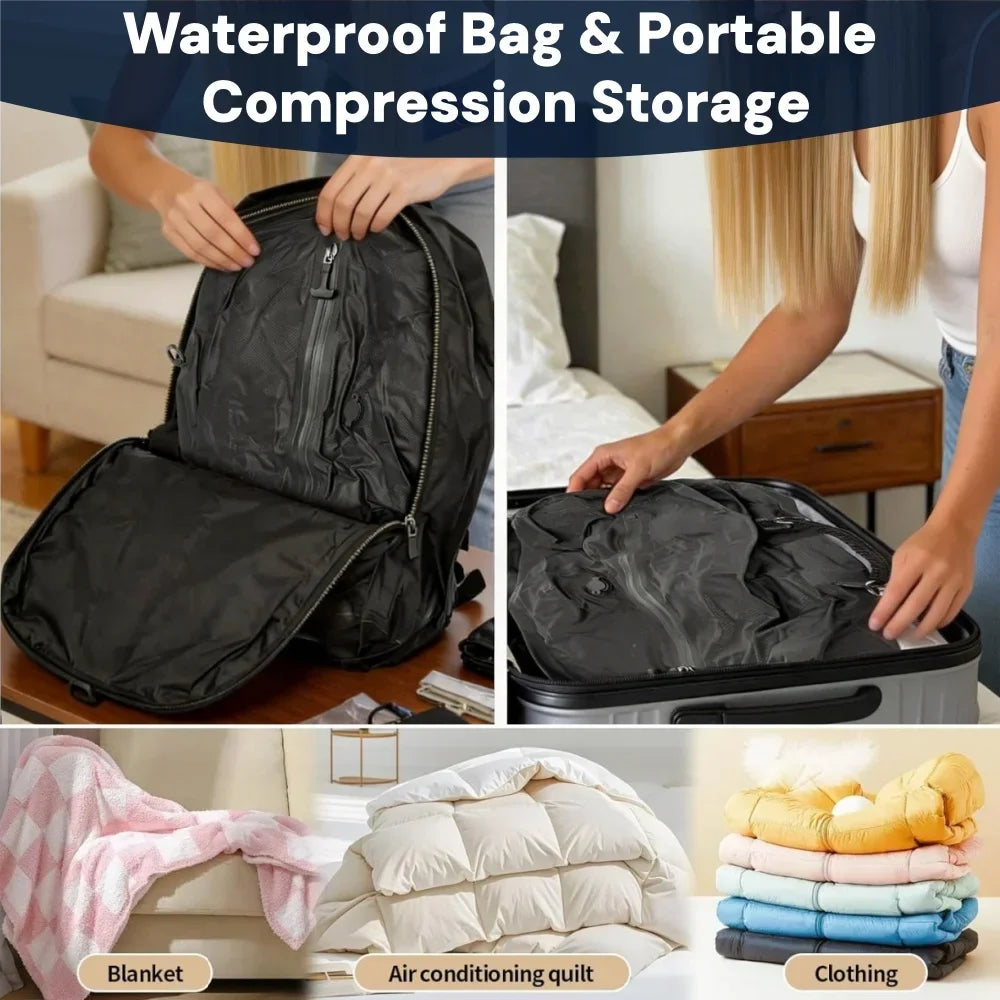 Vacuum Storage Bags 34L TPU Polyester IP67 Backpack Compression Bag 1200mAh Electric Pump Inflate Deflate Wearable Travel Black