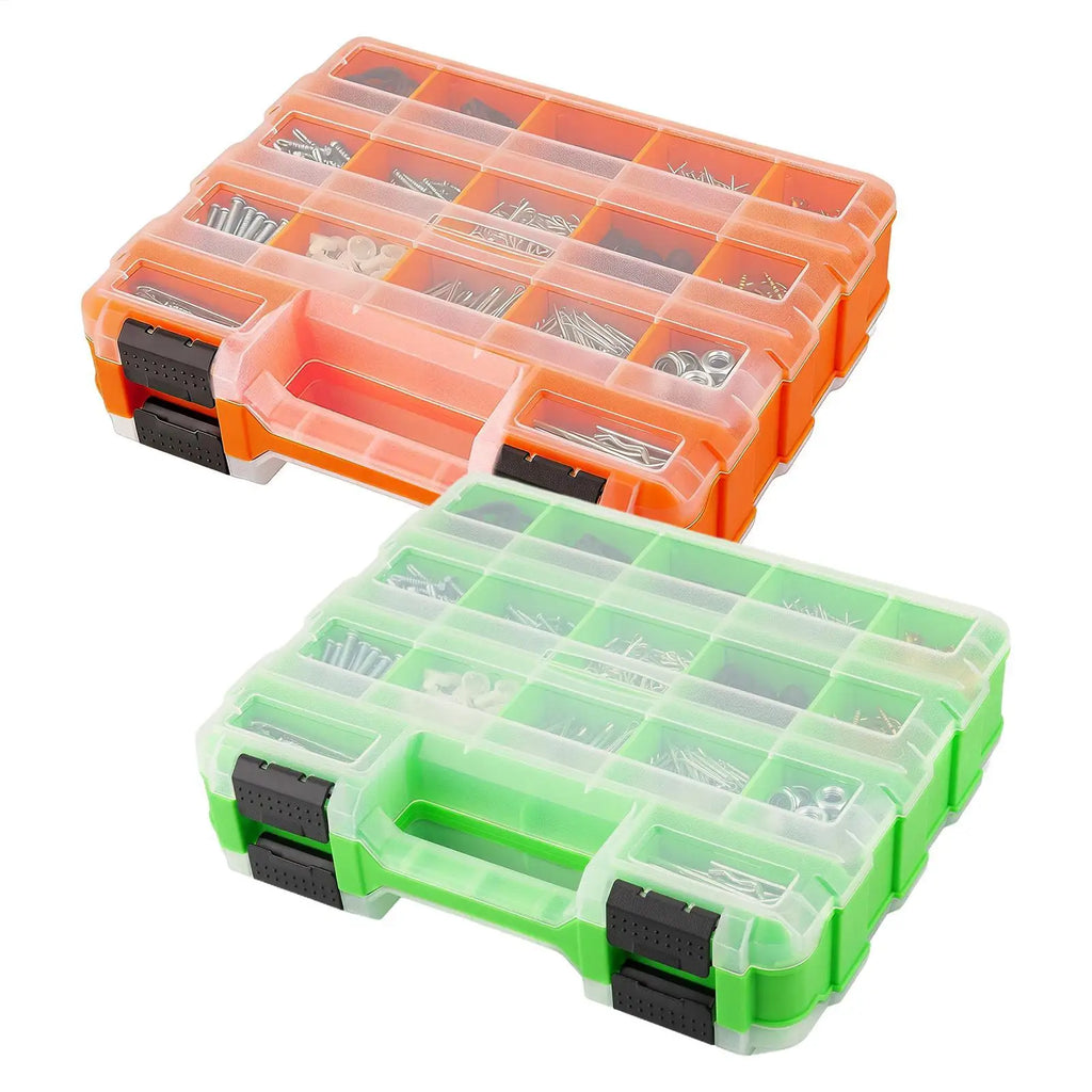 Tool Box Organizer Portable Double-Sided 34-Compartment Drill Bit Storage Bolt and Nut Case with Lid for Hardware Nail Bolt Nut