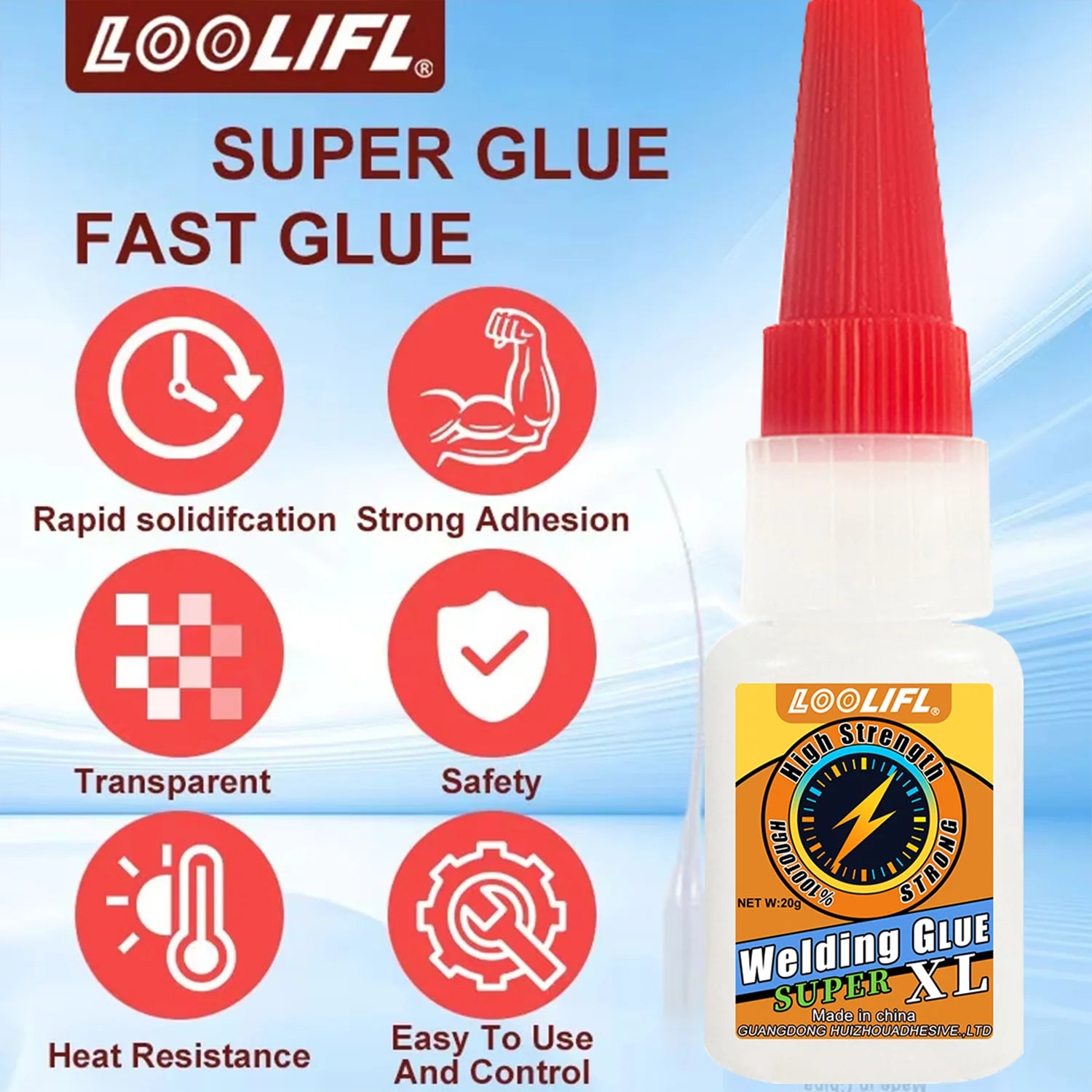 LOOLIFL Multi Purpose Super Glue Strong Fast Drying Adhesive Cyanoacrylate for Metal Plastic Glass DIY Bonding Liquid Glue Tool