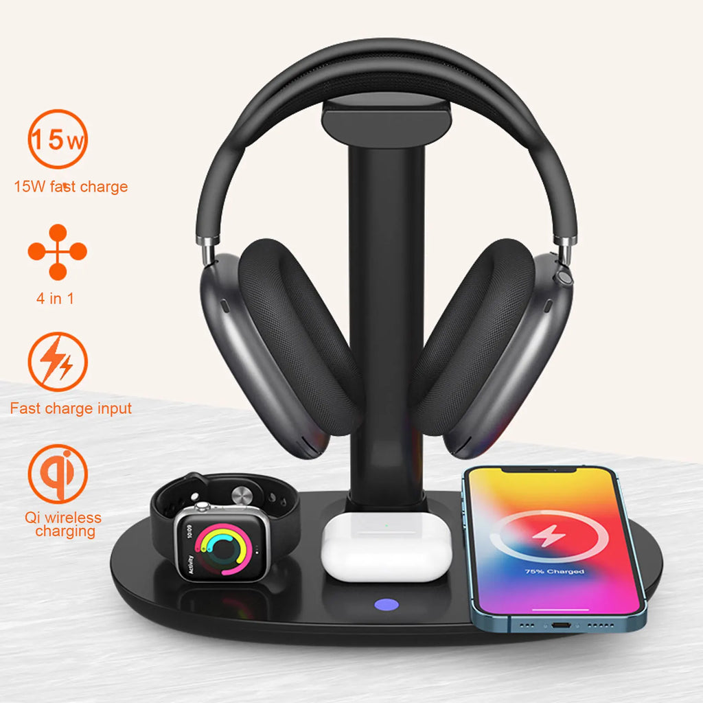 4 in 1 Wireless Charger Headphone Stand Multi Purpose Headset Stand Holder Detachable Desk Gaming Headphones Holders
