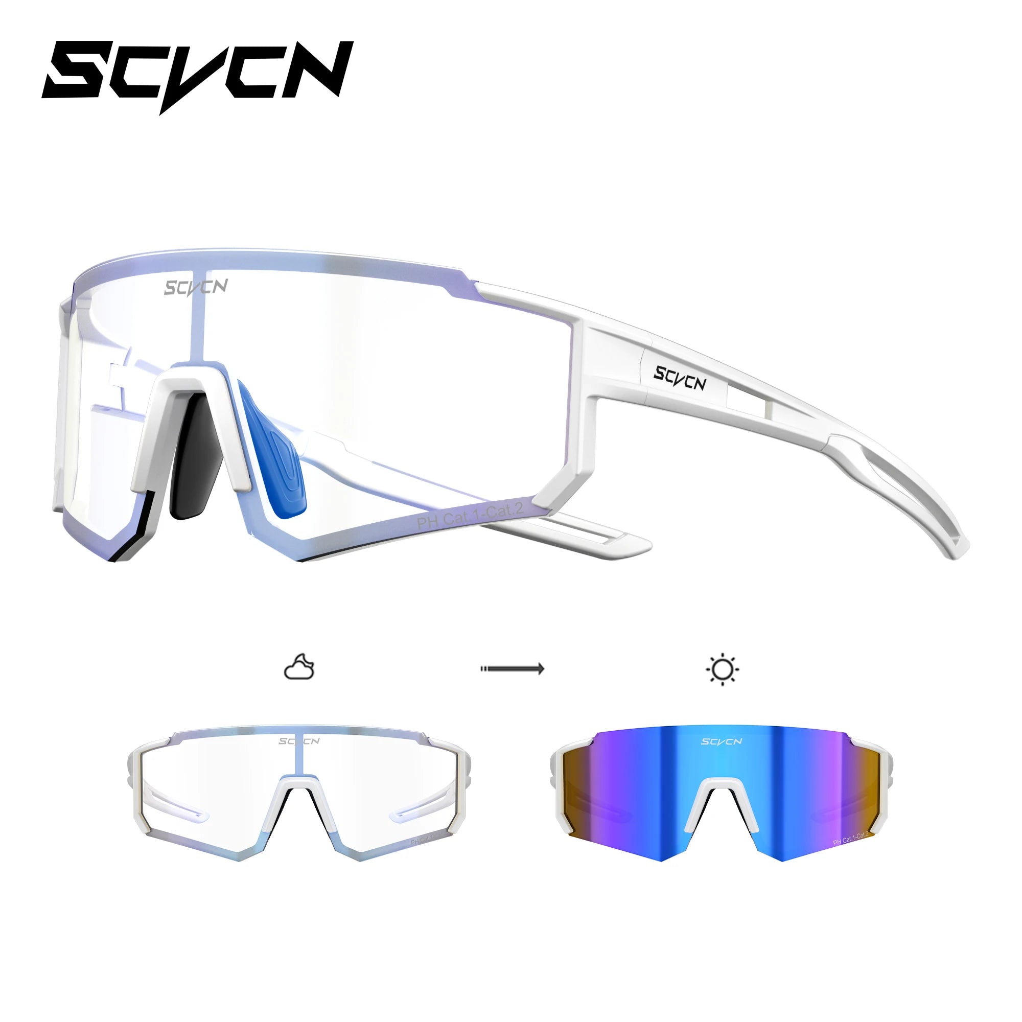 SCVCN UV400 HD Photochromic Hiking Glasses Sports Sunglasses Outdoor Road Fashion Cycling Glasses Windproof MTB Bike Sunglasses