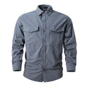 Men Long Sleeves Cargo Tactical Hiking Shirts Summer Outdoor Quick Dry Long Sleeve Shirts Breathable Hiking Work Cargo Shirts