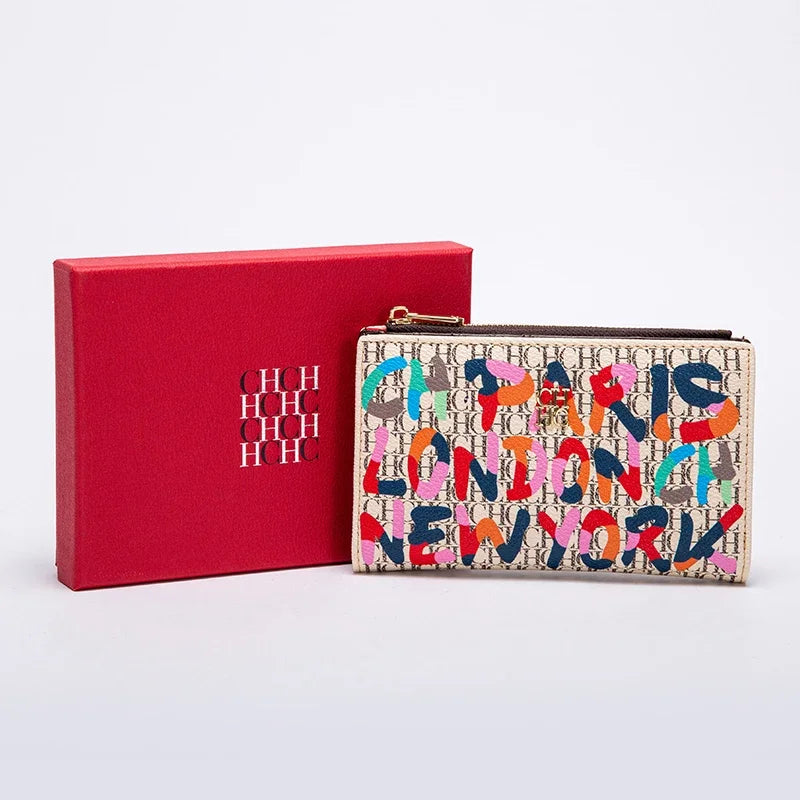 CH Wallet Monogram Print Long Zipper Purse With Box Card Holder Fashion Clutch For Women Daily Use Travel Shopping Casual