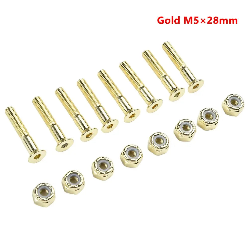 16Pcs Screws Bolts+Nuts 25/28/30mm Accessories Carbon Steel Long Board M5 Nuts Replacement Skateboard Tool