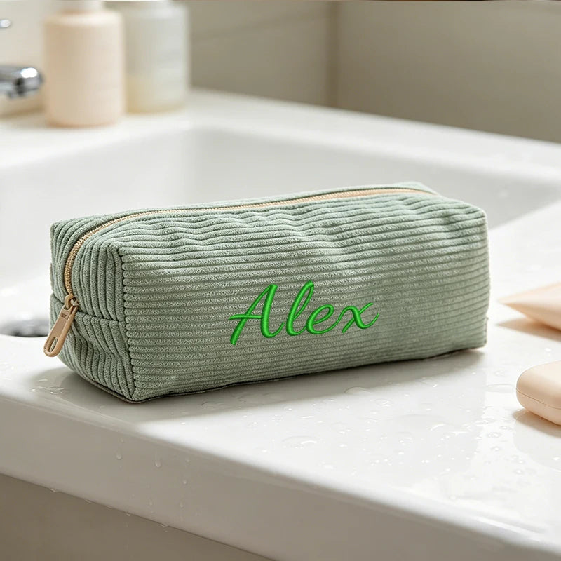 Customised Embroidery/Standard Style 2 Options, Corduroy Cartoon Shark Design Pencil Case, Storage Bag, Back-to-School Season!