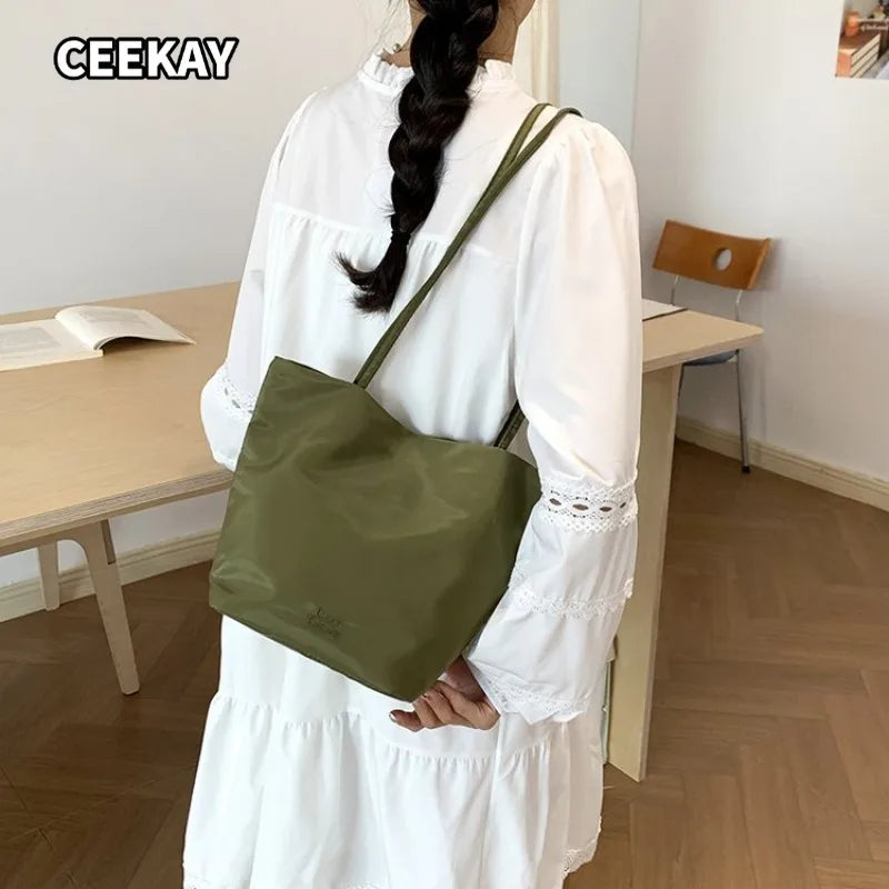 CEEKAY Women's Tote Bag Red Nylon Large Capacity Shoulder Handbag Zipper Closure Daily Commute Casual Lightweight Style