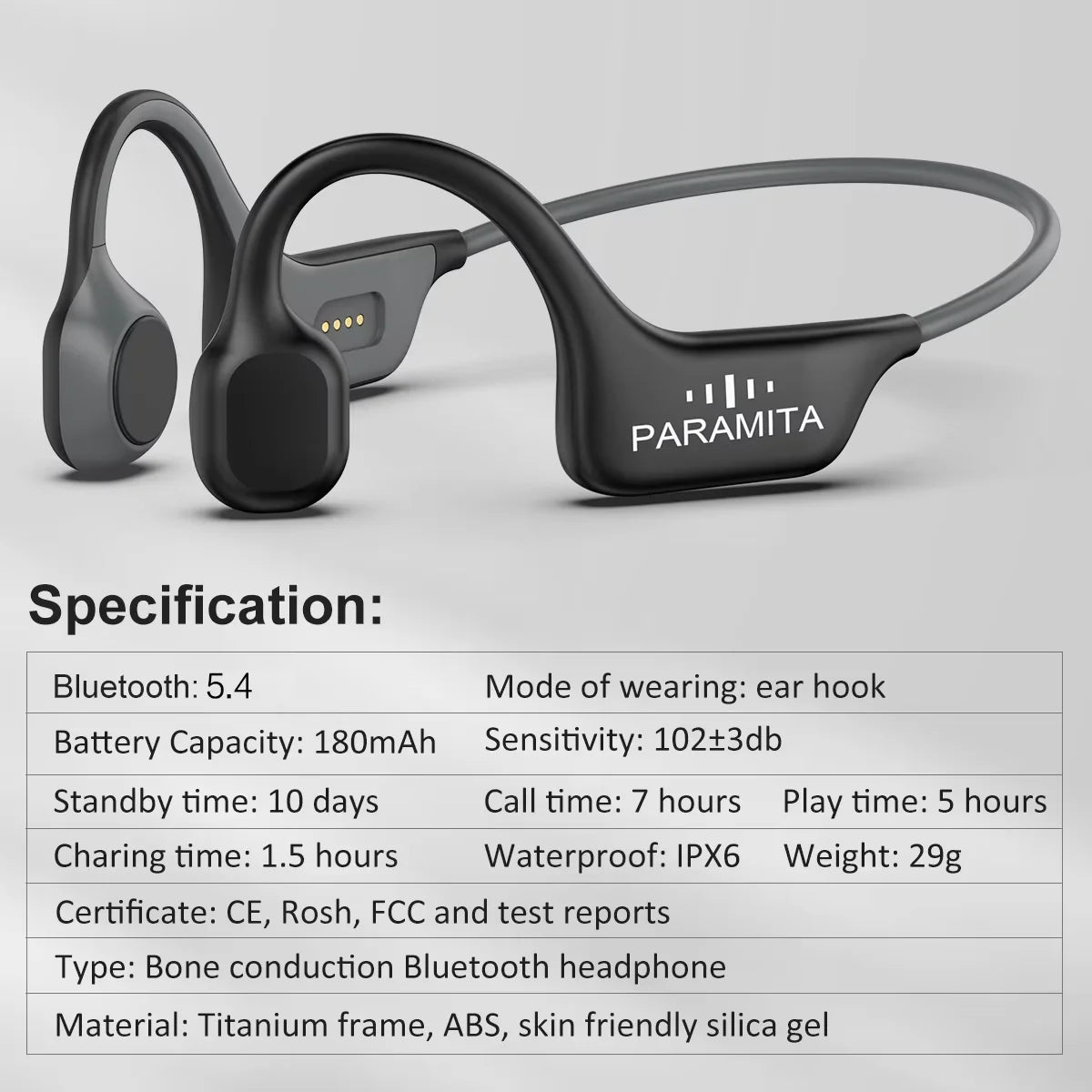 PARAMITA Real Bone Conduction Headphones Bluetooth Wireless Earphones Waterproof Sports Headset with Mic for Workouts Running