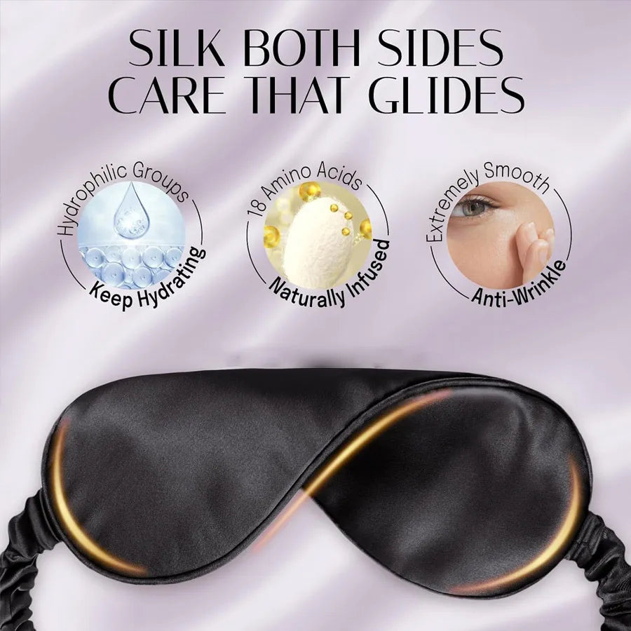 3/1Pcs Anti-Aging Silk Sleeping Mask Double Layer Filled Elastic Band, Soft Light Block Eye Shade with Free Earplugs for Rest