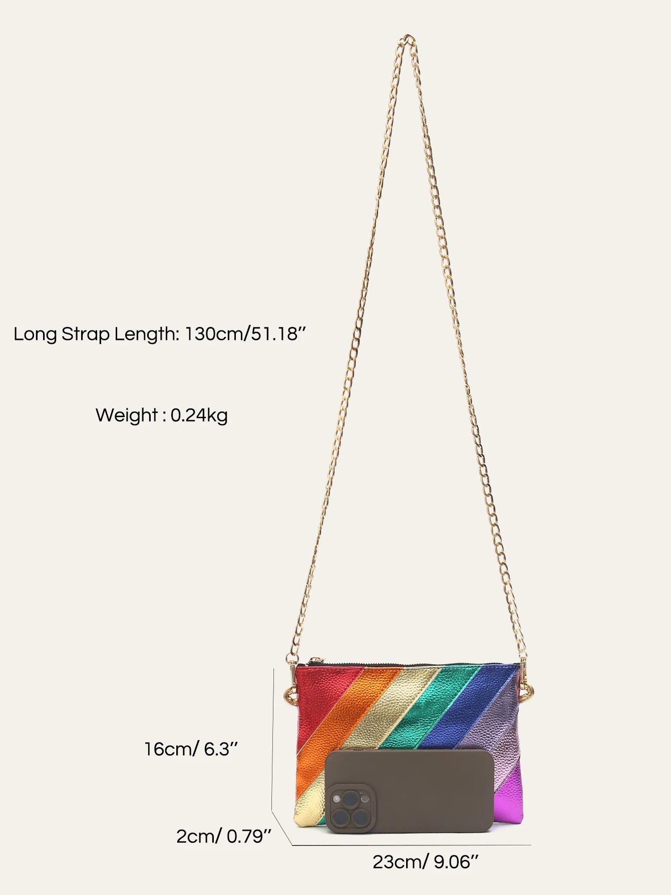 Luxury Funky Metallic Color Stripes PU Leather Handbag Women's Square Clutch Metal Chain Cross body Purse Fashion Y2K Party Prom