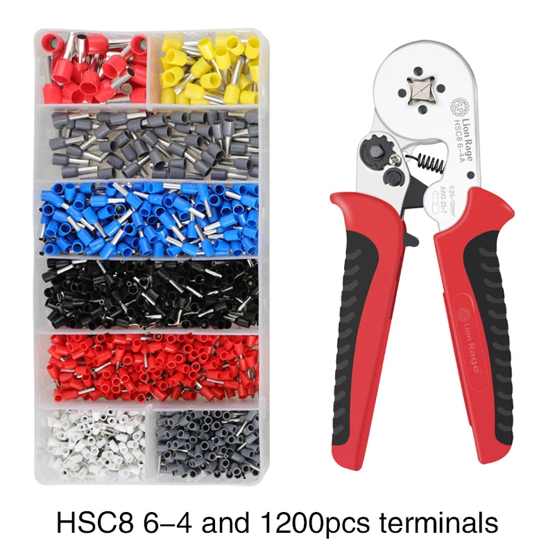 Crimping Pliers Ferrule Sleeves Tubular Terminal Tools HSC8 6-4 6-6 16-6 Wire Crimper Household Electrical Sets 1200pcs terminal