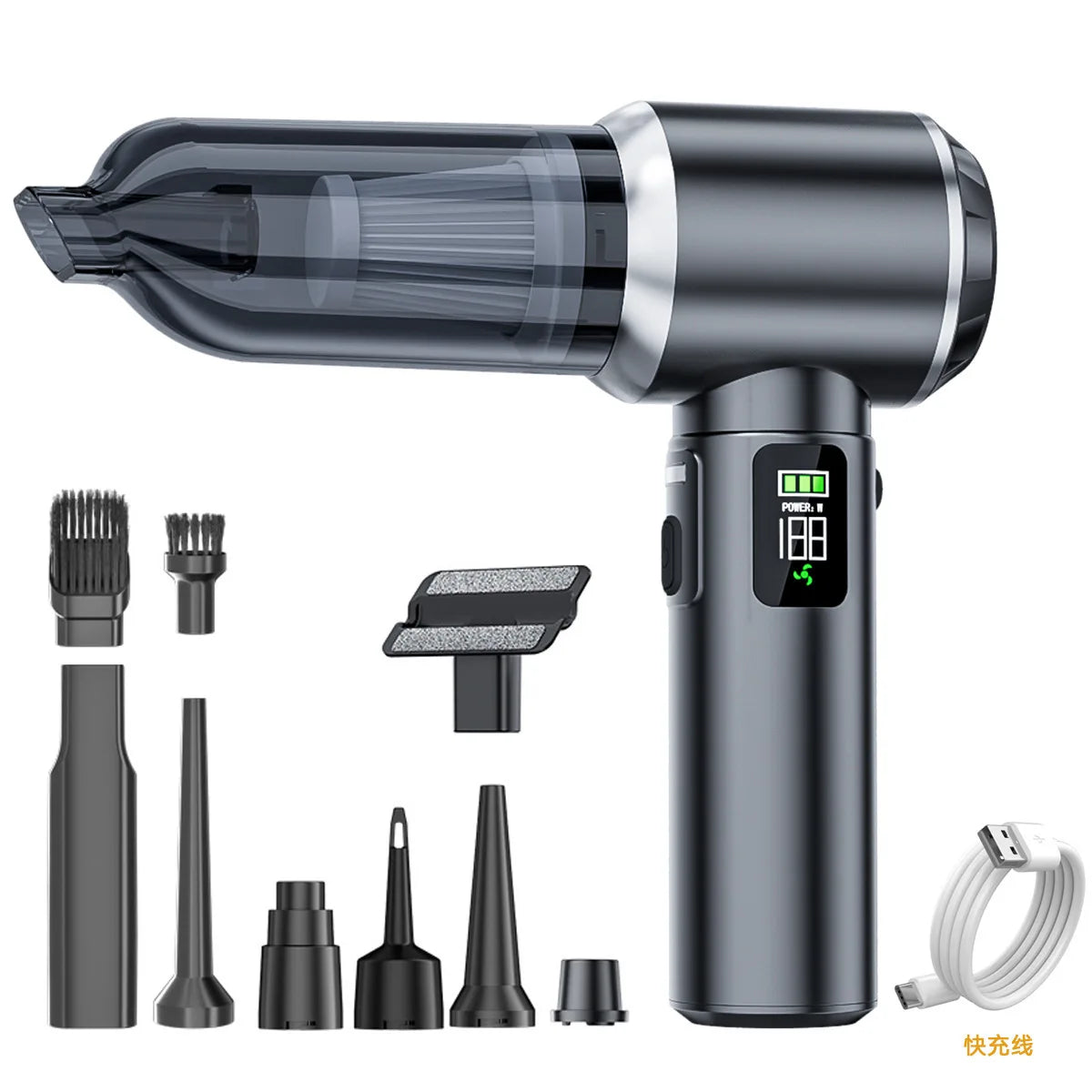 Wireless Car Vacuum Cleaner Power Display Strong Suction Dust Blower Portable Detachable Dust Cup for Car Household Cleaning