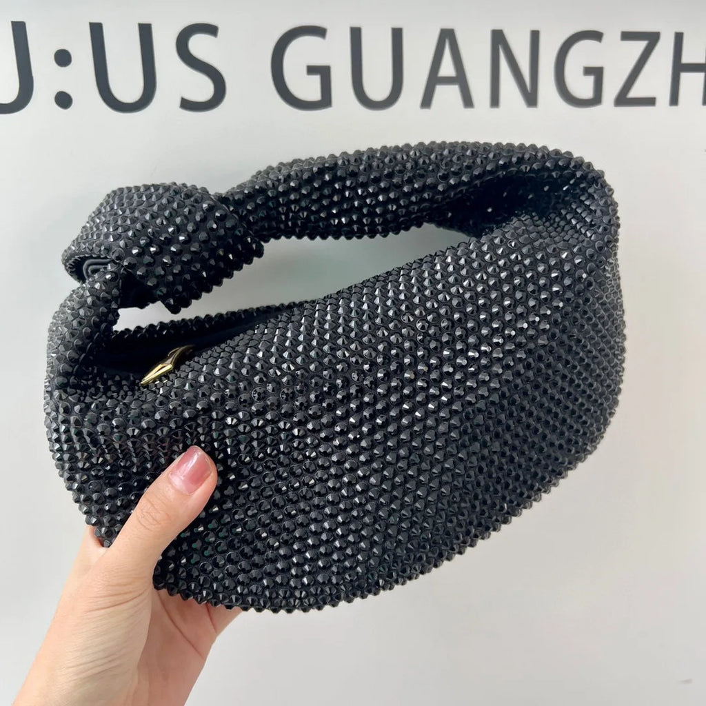 Luxury Designer Knotted Crsytal Rhinestone Diamond Cloud Bag Women's Handbag Bling Shiny Evening Bag Dinner Party Clutch Purse