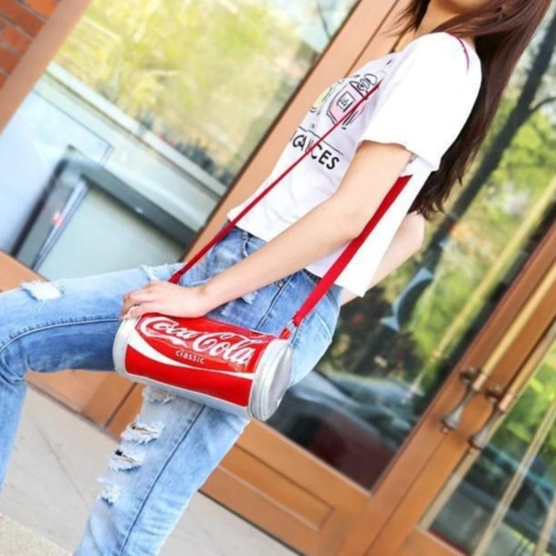 New Y2K Classic Print Barrel Crossbody Bag Women Fashion PVC Transparent Shoulder Bag Funny Soda Can Shape Purse Fast Shipment