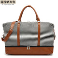 Fashionable Striped Canvas Travel Bag Waterproof Handheld Luggage PU Sports Bag Storage Wet And Dry Separation Bag Leisure Tr...
