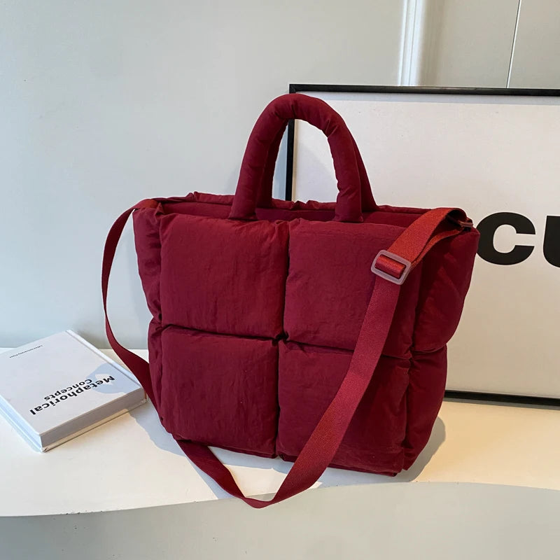 MOODS Square Shoulder Crossbody Bags For Women 2024 Spring New Trendy Cotton Padded Handbags Lux Large Capacity Quilted Tote Bag