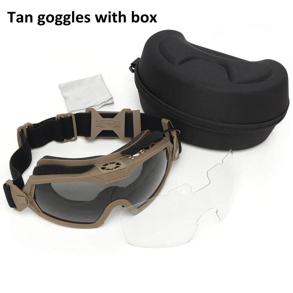 Tactical Goggles with Micro Fan Anti Fog Outdoor Paintball CS Game Motocycle Goggle with Interchangeable Lens