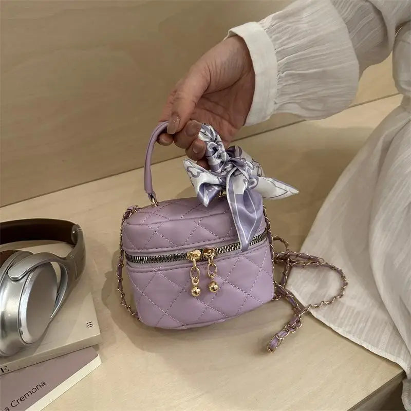 Women's Mini Quilted Box Bag, Light Blue Crossbody Shoulder Bag Portable Makeup Bag