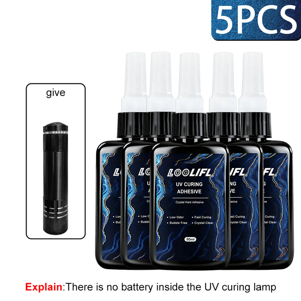 50g New High-Strength UV Glue Curing Resin Adhesive (Equipped With UV Flashlight) Suitable For glass Crystal And Handmade DIY