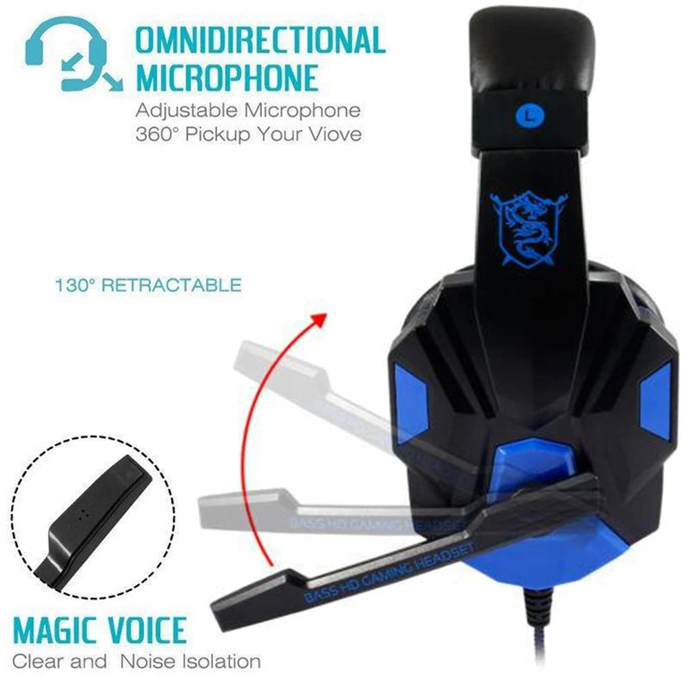 Gaming Wired Headphones 3.5mm Bass Stereo Gamer Music Headset With Microphone Earphone For PS4 Xbox One Switch Phone Laptops PC