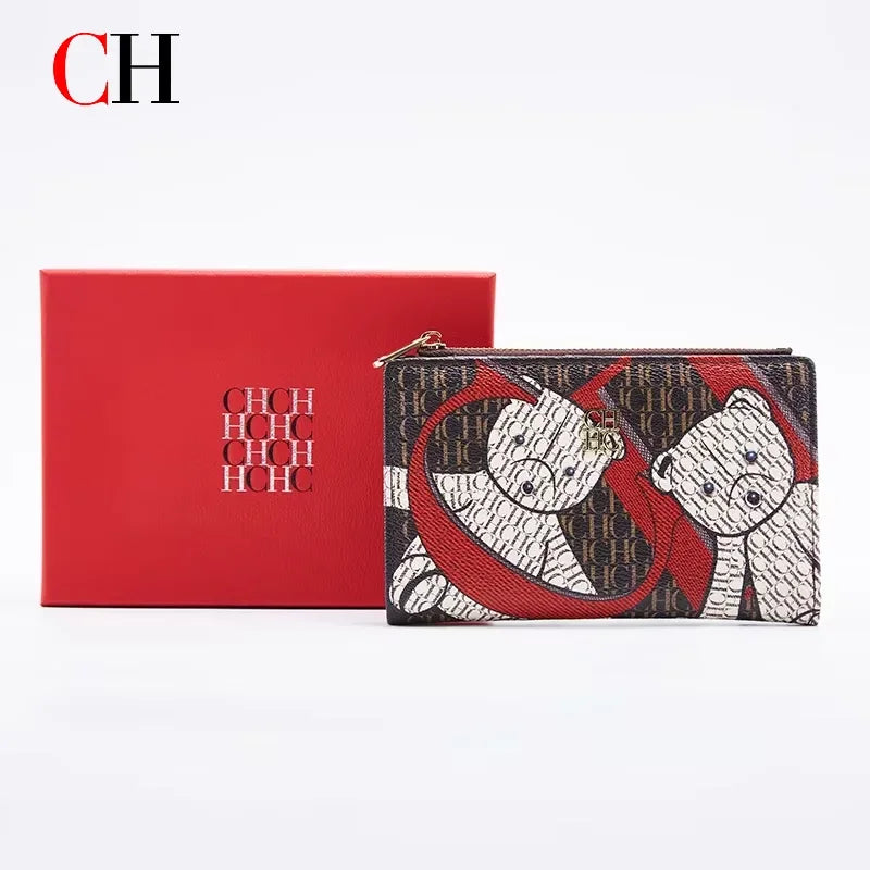CH Wallet Monogram Print Long Zipper Purse With Box Card Holder Fashion Clutch For Women Daily Use Travel Shopping Casual
