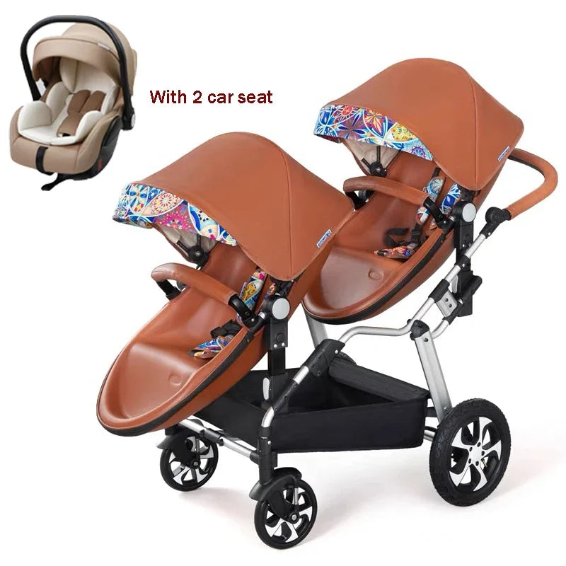 NEW Twins baby stroller 2 in 1 foldable two children PU leather waterproof stroller Double baby carriage twin strollers for 2
