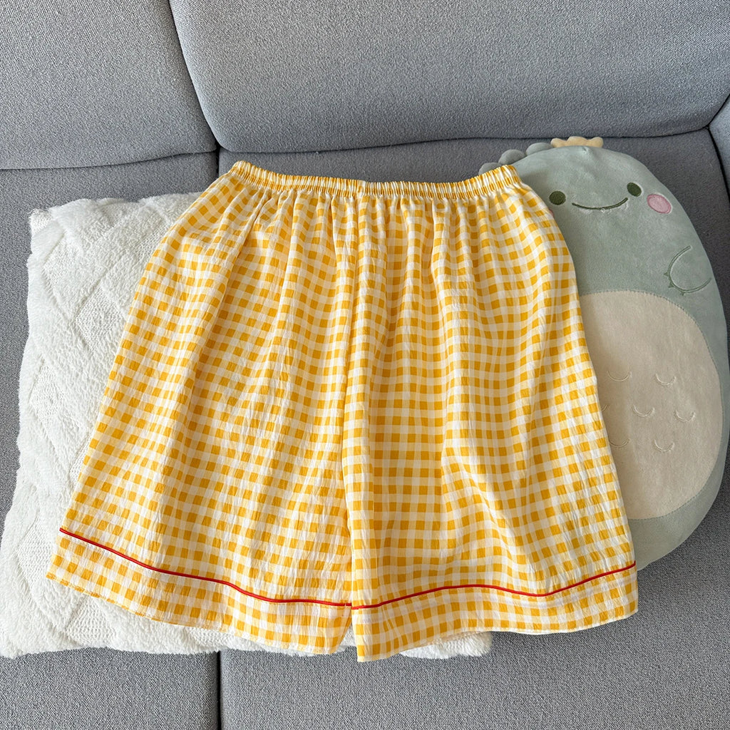 Women's Summer Pajamas, Thin Plaid Pattern Short-Sleeved Shorts, Sweet and Cute, Can Be Worn Outside in Summer, Two-Piece Home Wear Set