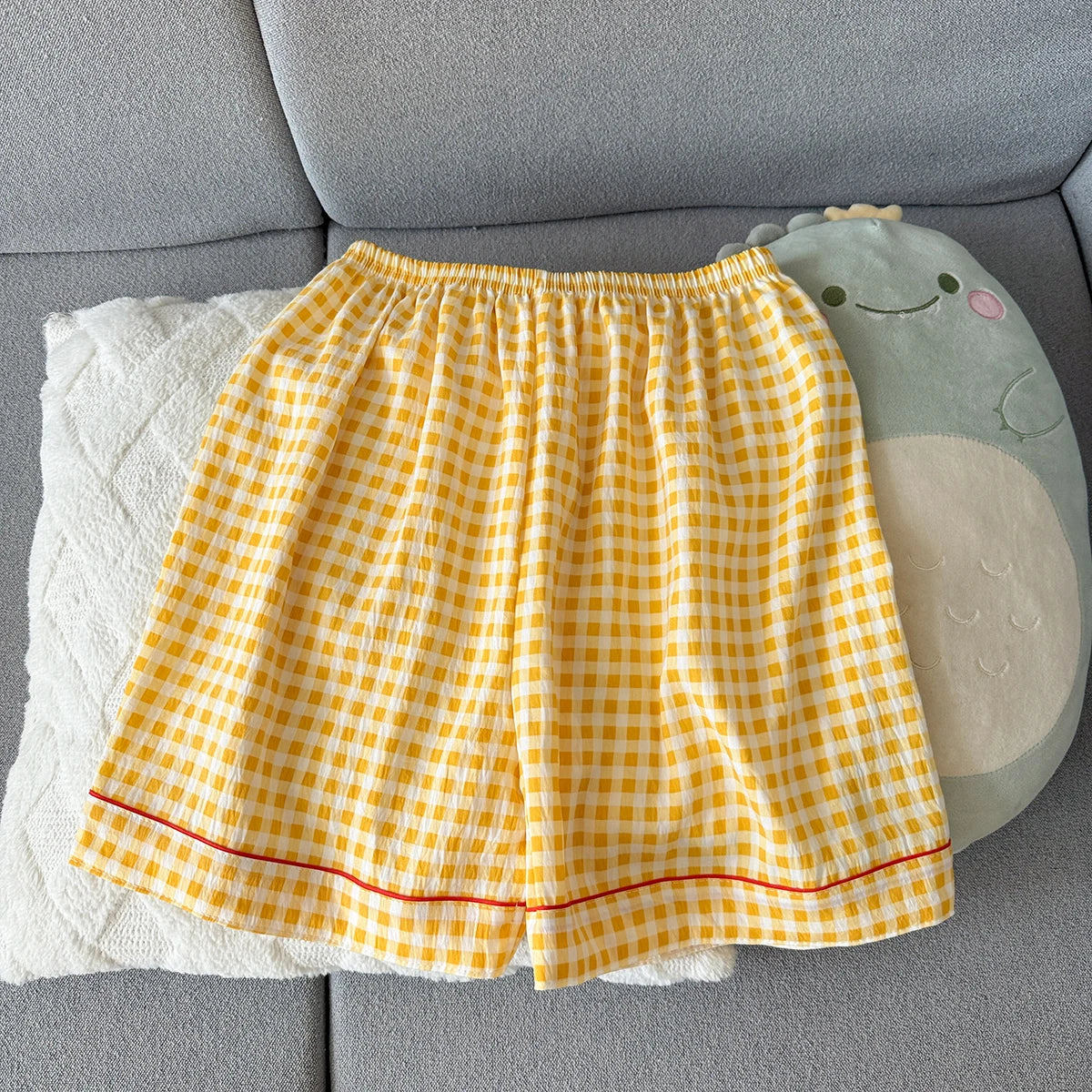 Women's Summer Pajamas, Thin Plaid Pattern Short-Sleeved Shorts, Sweet and Cute, Can Be Worn Outside in Summer, Two-Piece Home Wear Set
