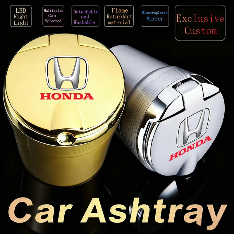 Car Ashtray Car Garbag Can with Led Light with Cover For Honda Civic 10 11th Jazz City Gen Hrv Fit Accord Mugen RR Forza Vt600